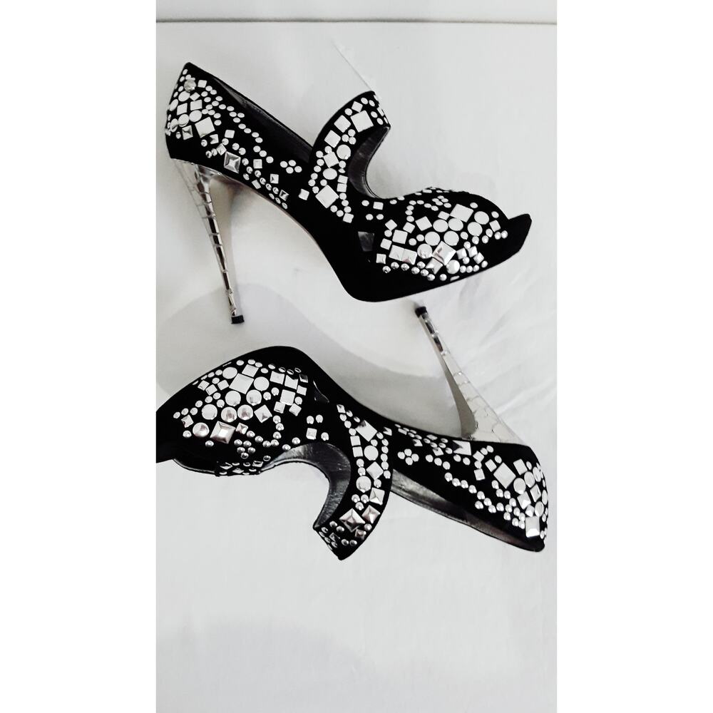 Just Cavalli SZ 37 Roberto Cavalli Black Shoes Suede Studded Platform Heels